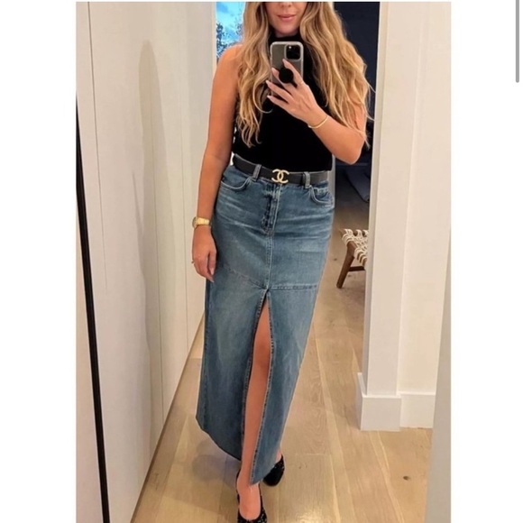 Reformation Tazz Contrast-Stitched Denim Maxi Skirt - Picture 2 of 6